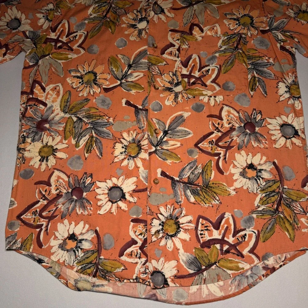 VTG Banana Republic Hawaiian Shirt Mens M Peach Cotton Tropic Daisy Miami Pastel